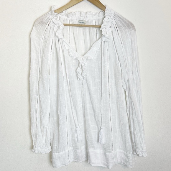 Sundance Artists Gauze White peasant blouse L - Picture 2 of 7